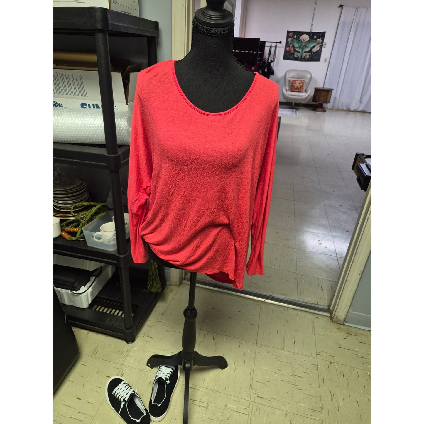 Caren Sport Coral Red Scoop Neck Long Sleeve Top