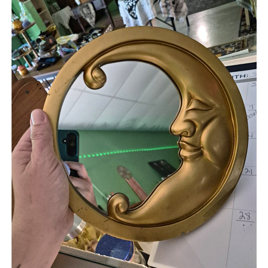 Celestial Round Framed Accent Wall Mirror Moon Face Gold 9 in