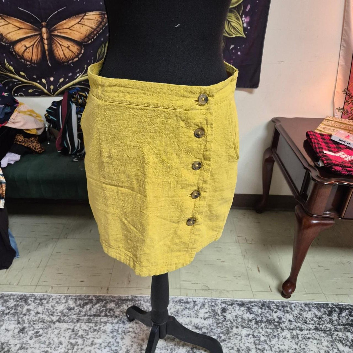 Yellow button up skirt with a