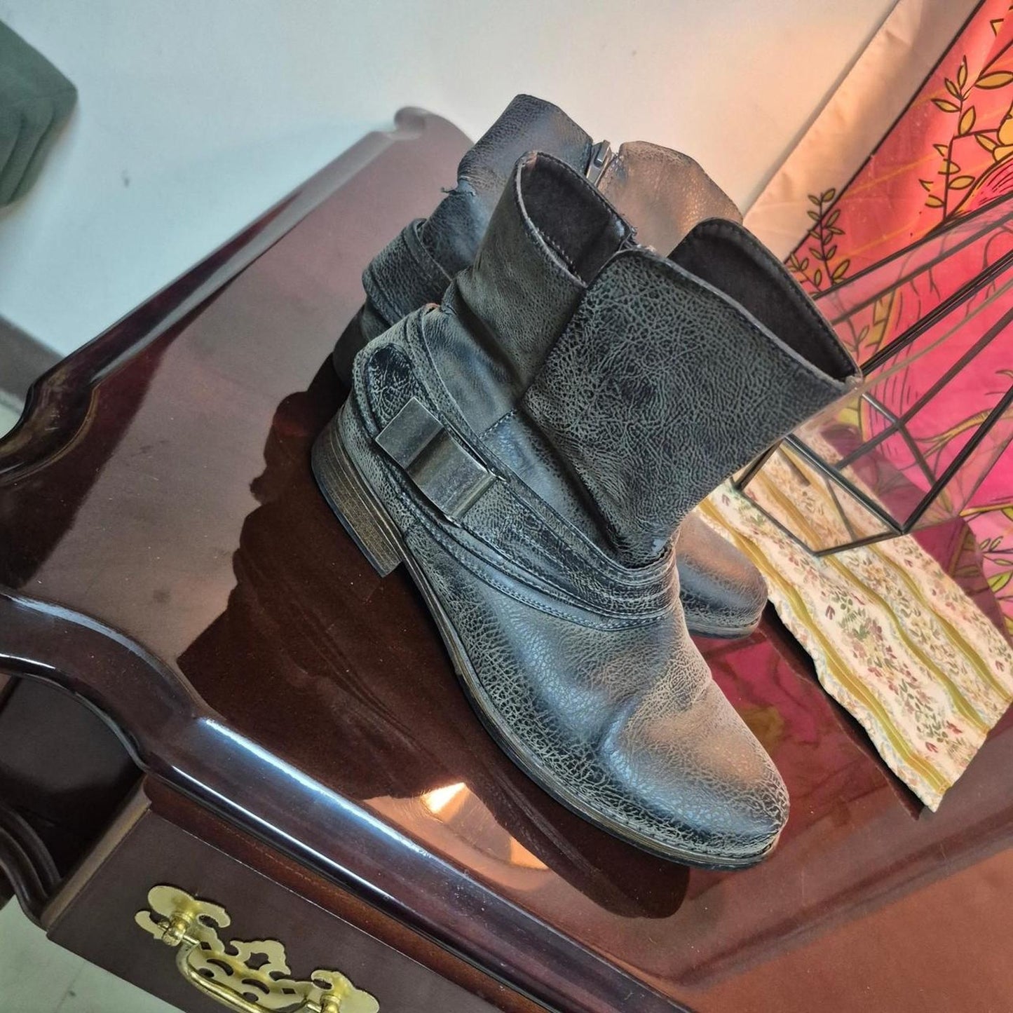 Black leather ankle boots with