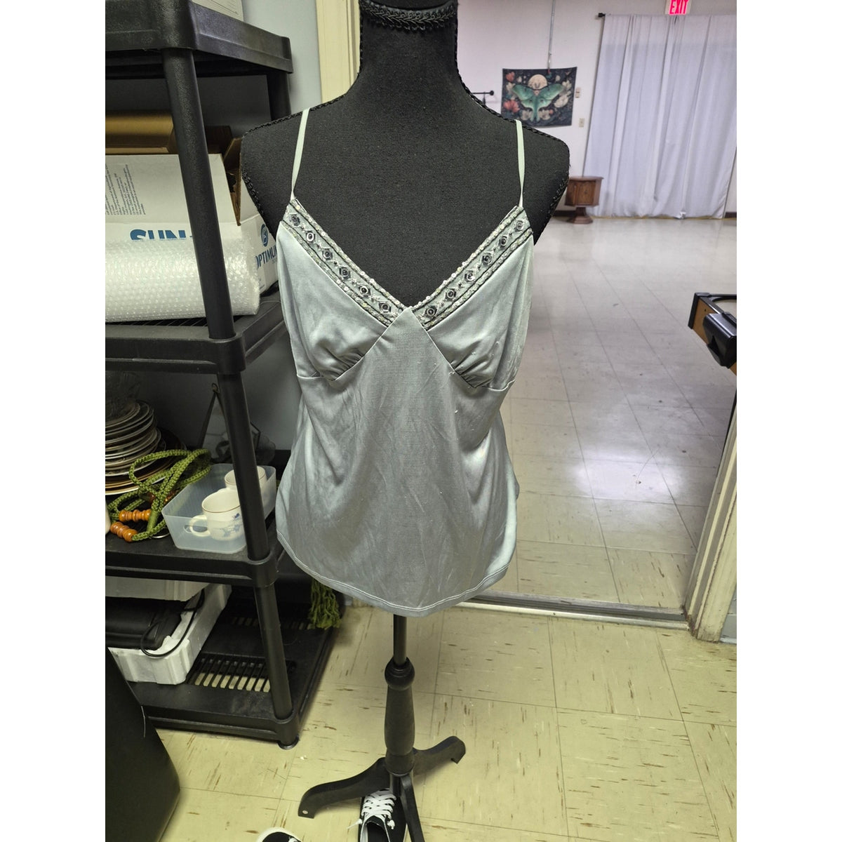 Weavers Silver Lace-Trim Satin Camisole