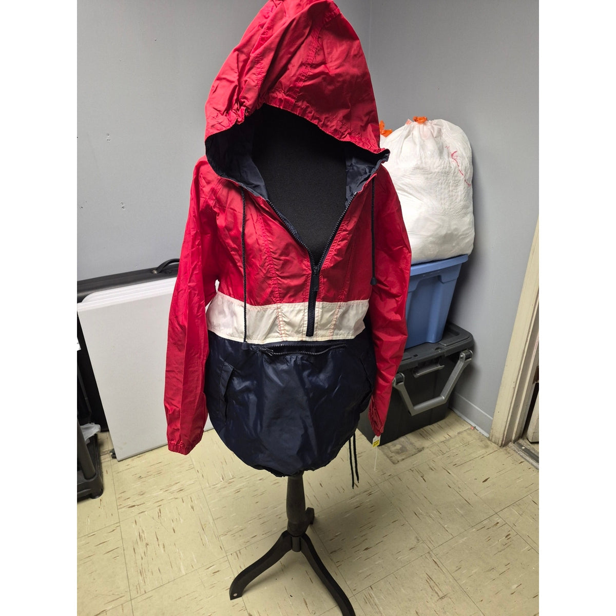 Men's Hooded Colorblock Raincoat - Red, White & Navy
