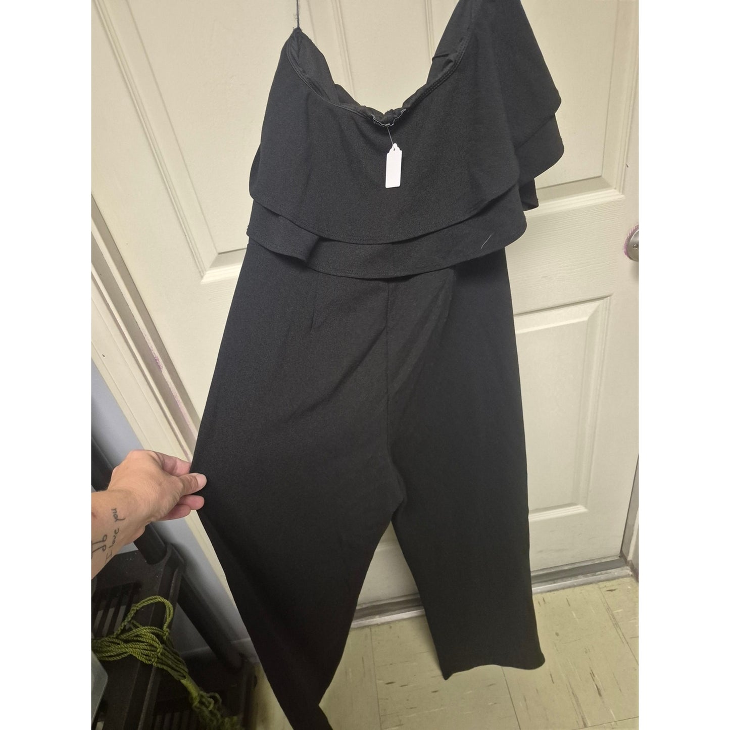 Mind Code Black Off-Shoulder Ruffle Jumpsuit