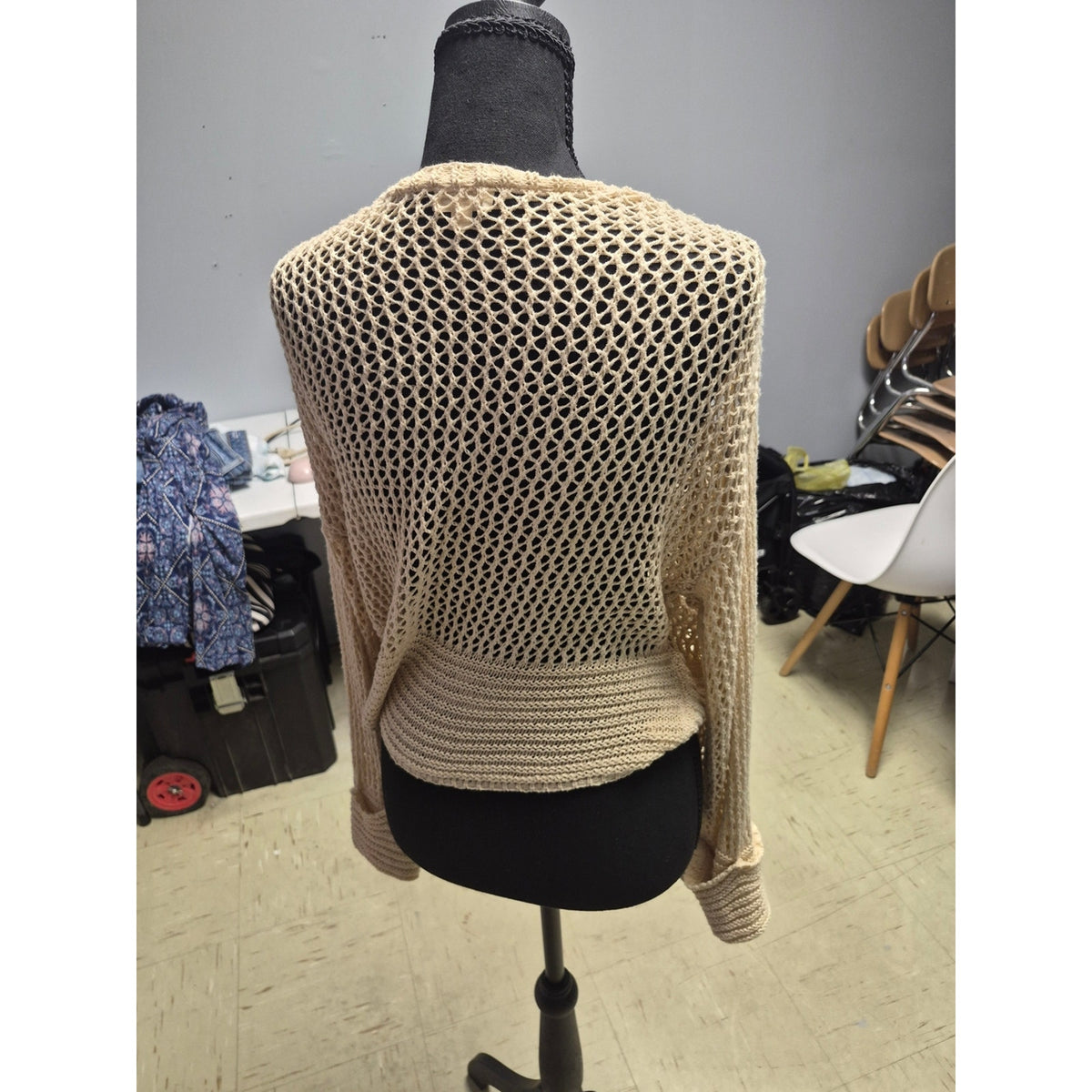 Hem & Thread Open-Knit Cropped Cardigan in Cream