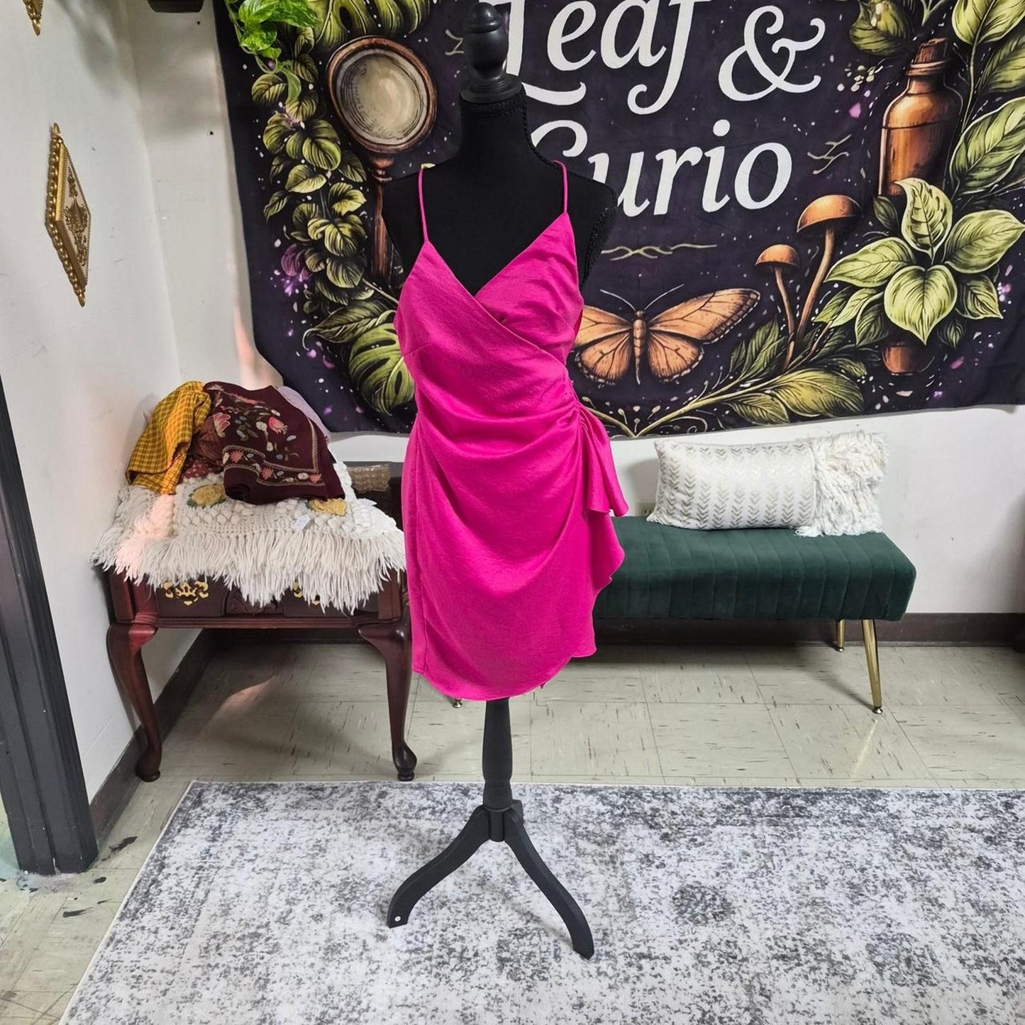 Hot pink satin mini dress