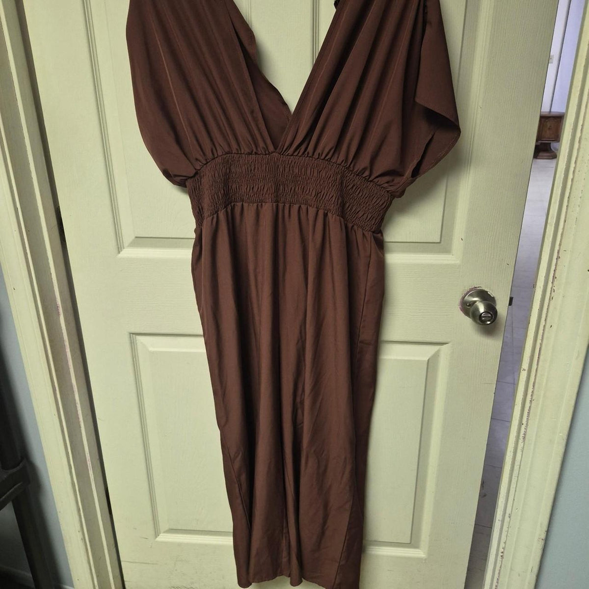 Brown jumpsuit with elastic waistband