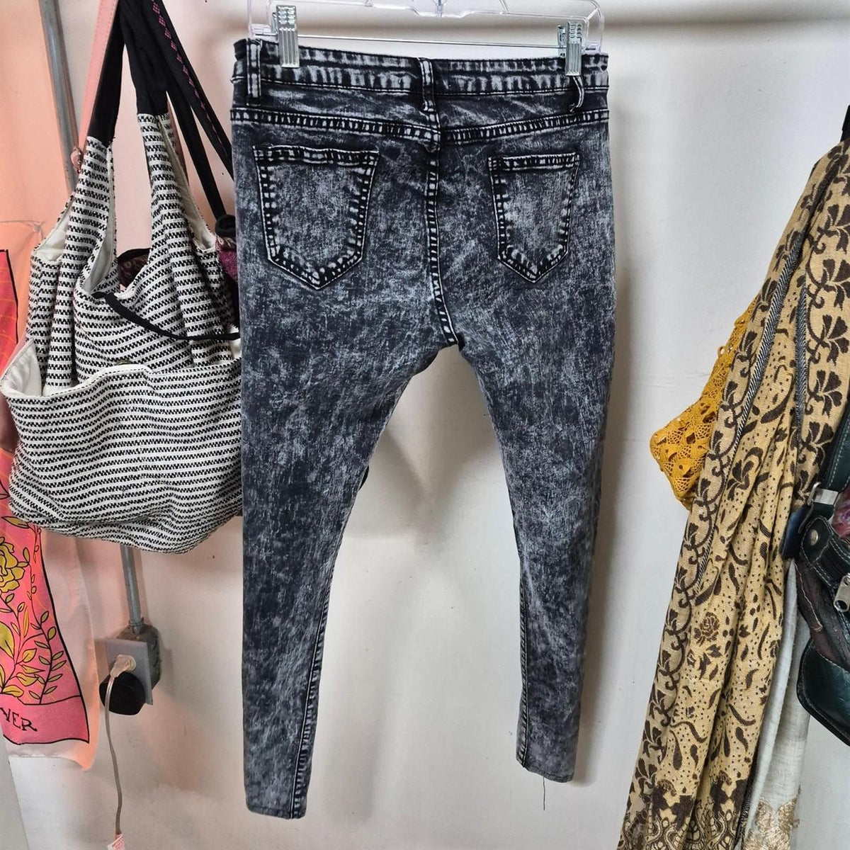 Black lace skinny jeans with