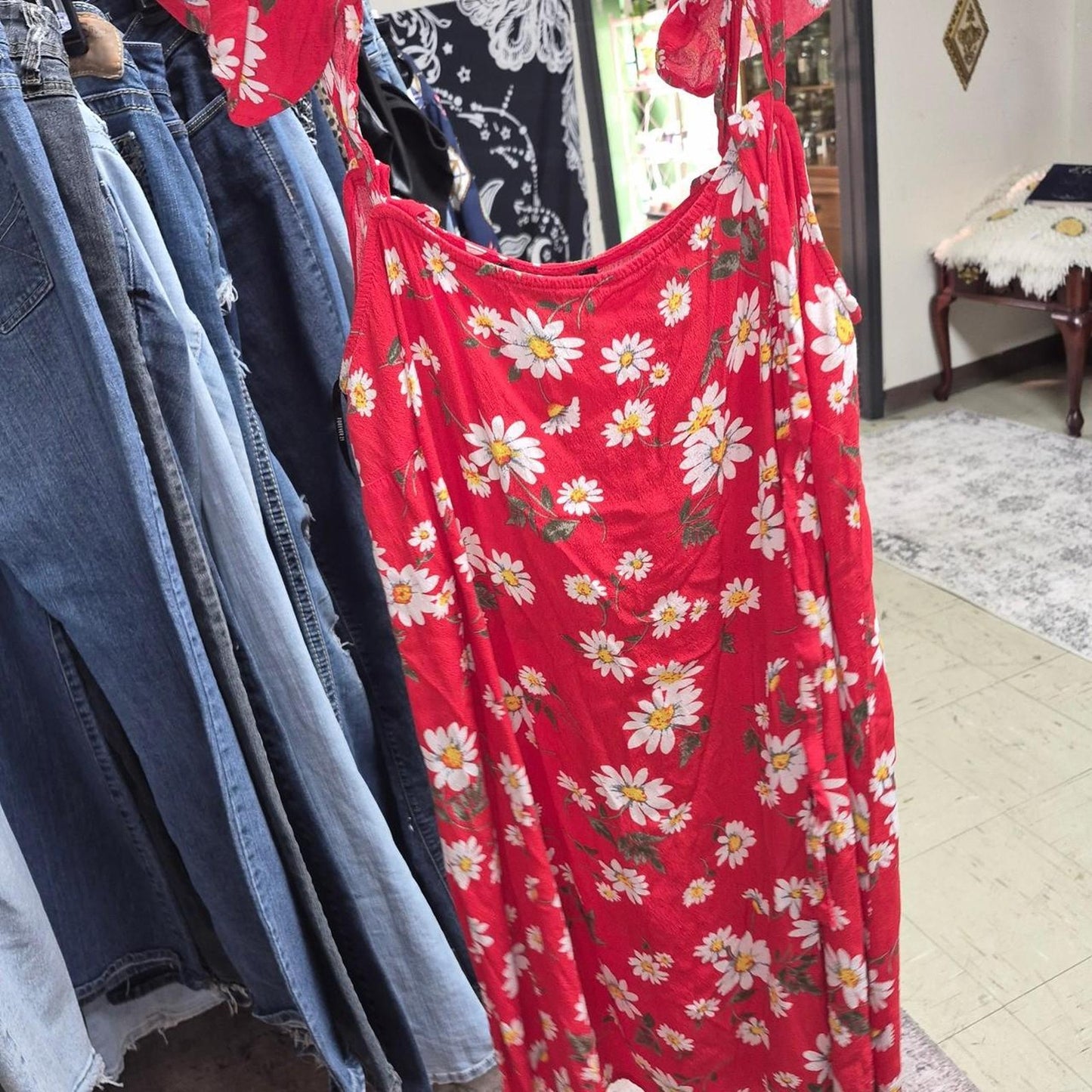 Red floral maxi dress with