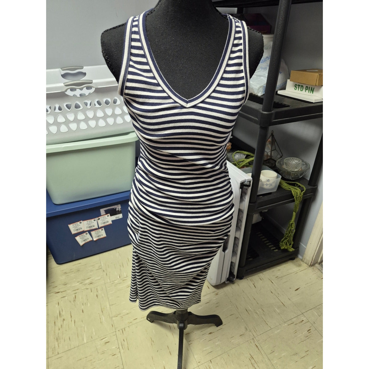 a new day Navy and White Striped V-Neck Tank Dress