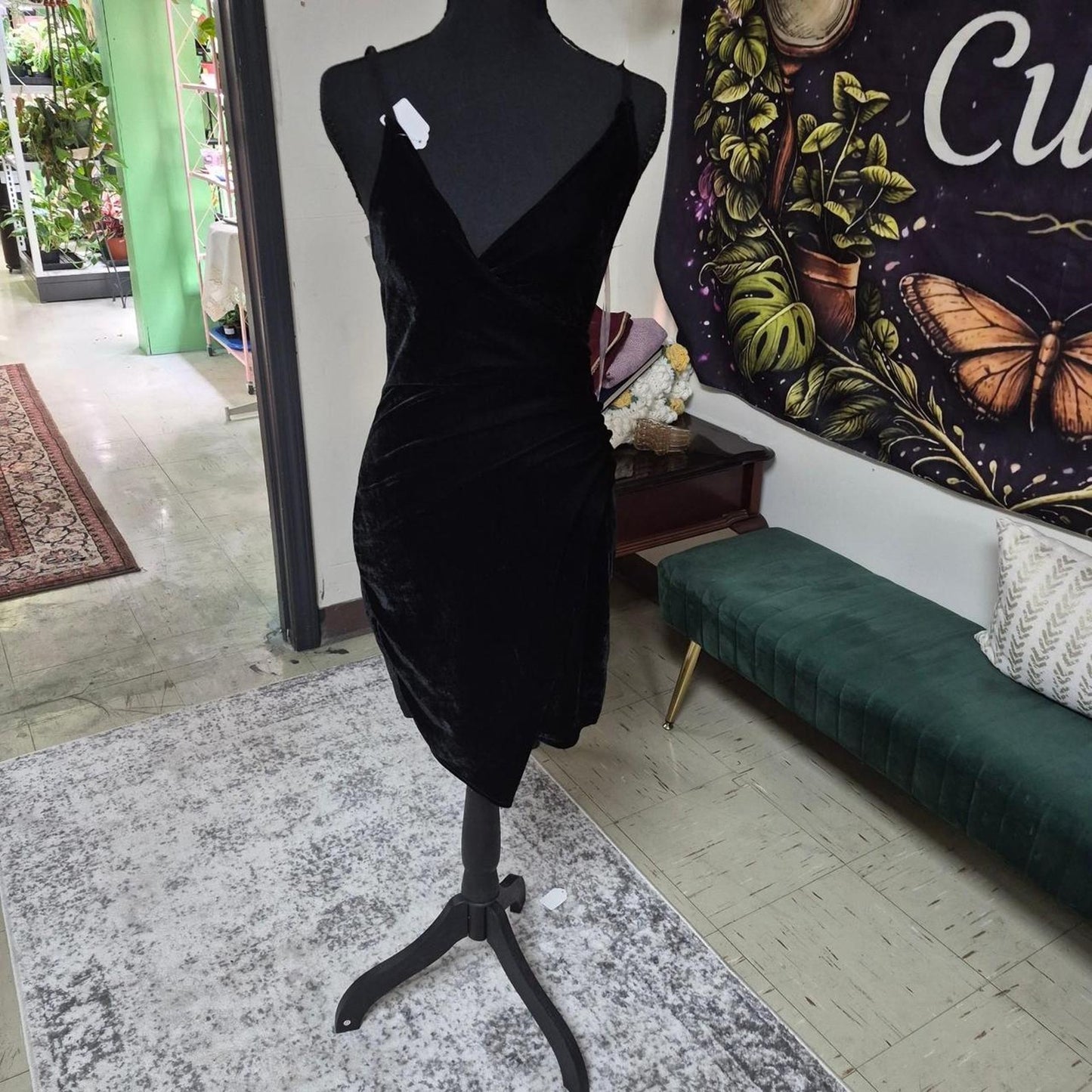 Black velvet mini dress with
