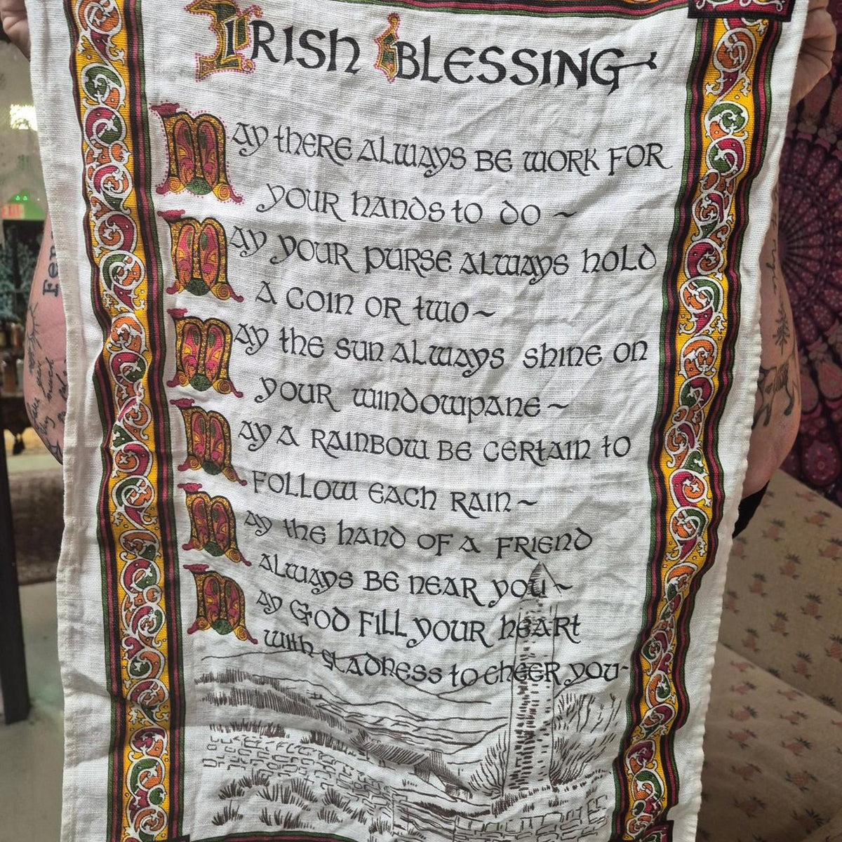 Irish blessing embroidered cotton tapestry