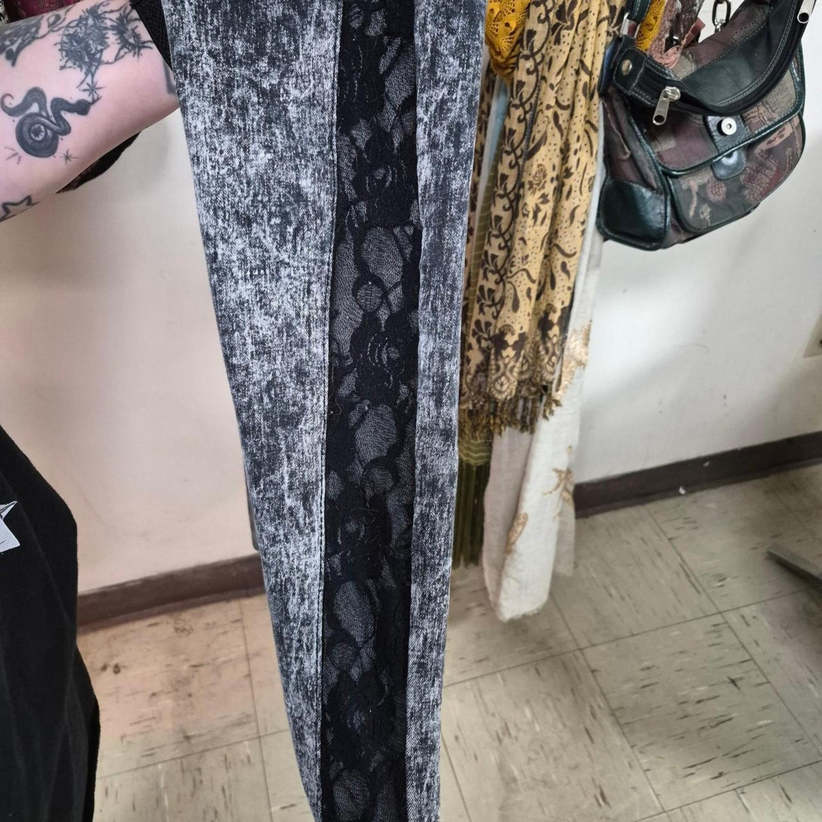 Black lace skinny jeans with