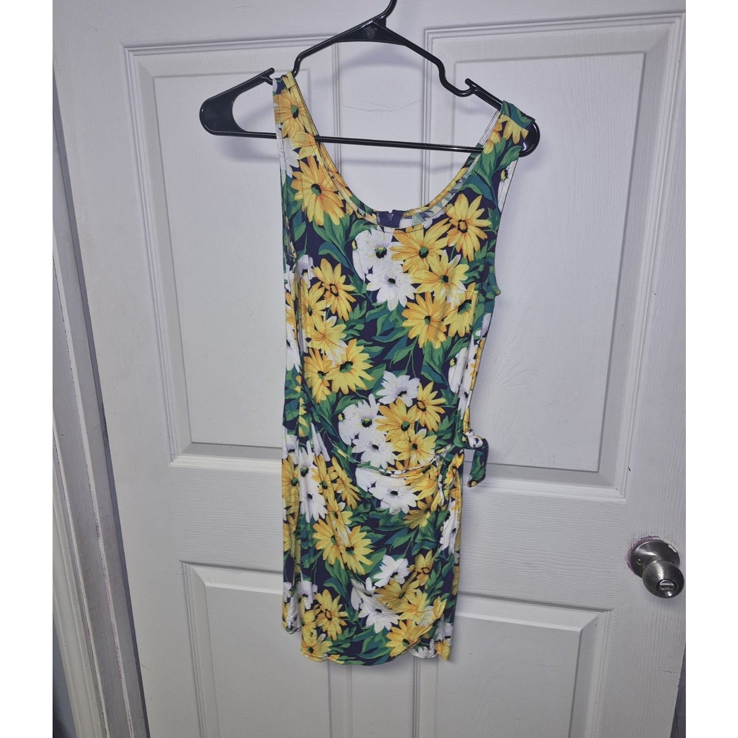 My Michelle Yellow Floral Bodycon Scoop Neck Zipper Short Dress