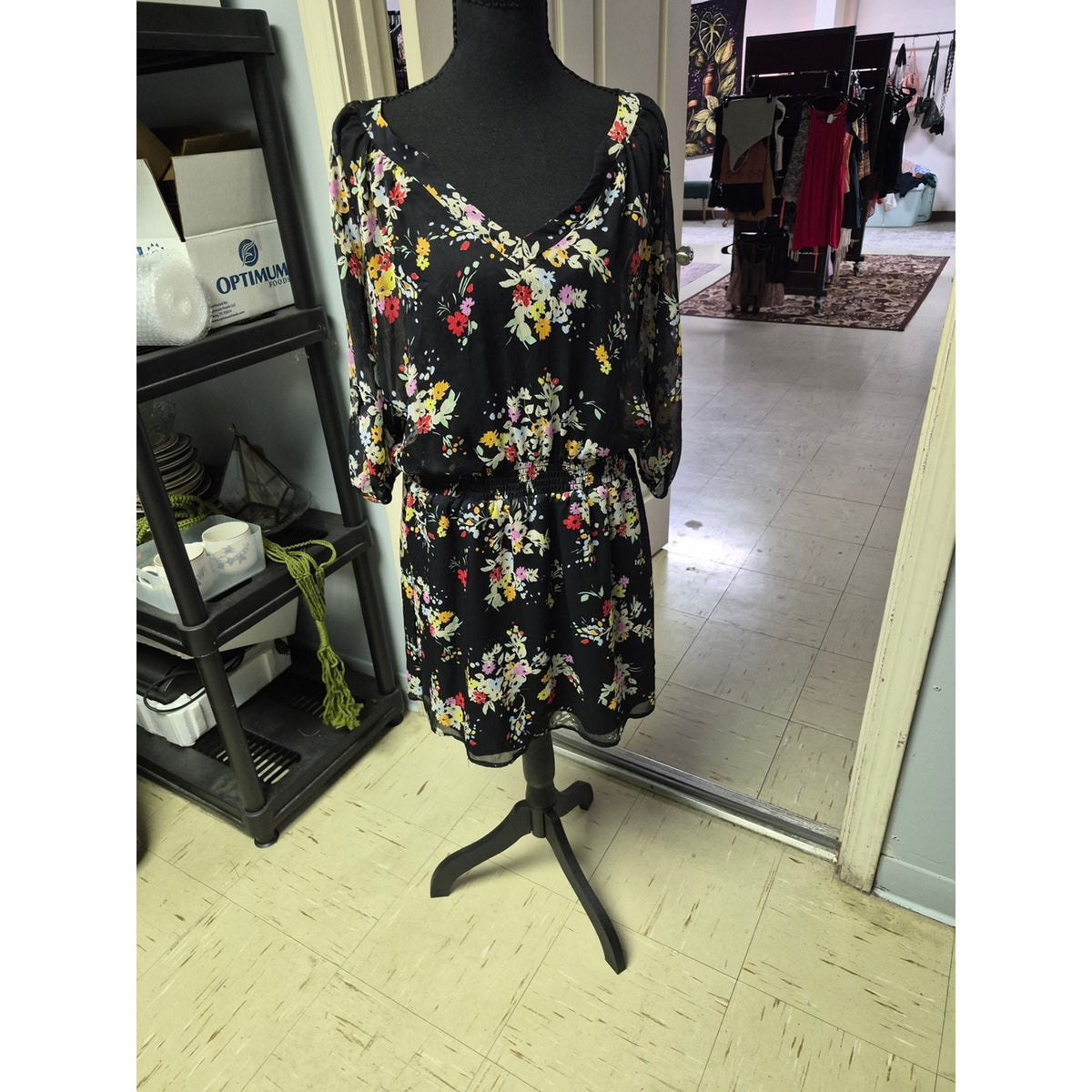 Express Black Floral Print Dress with Multicolor Blooms