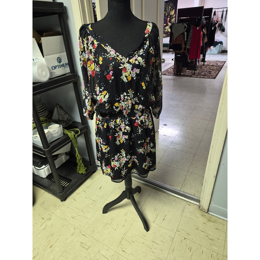 Express Black Floral Print Dress with Multicolor Blooms