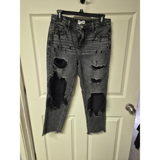 Cello Women's Distressed Black-Gray Boyfriend Jeans
