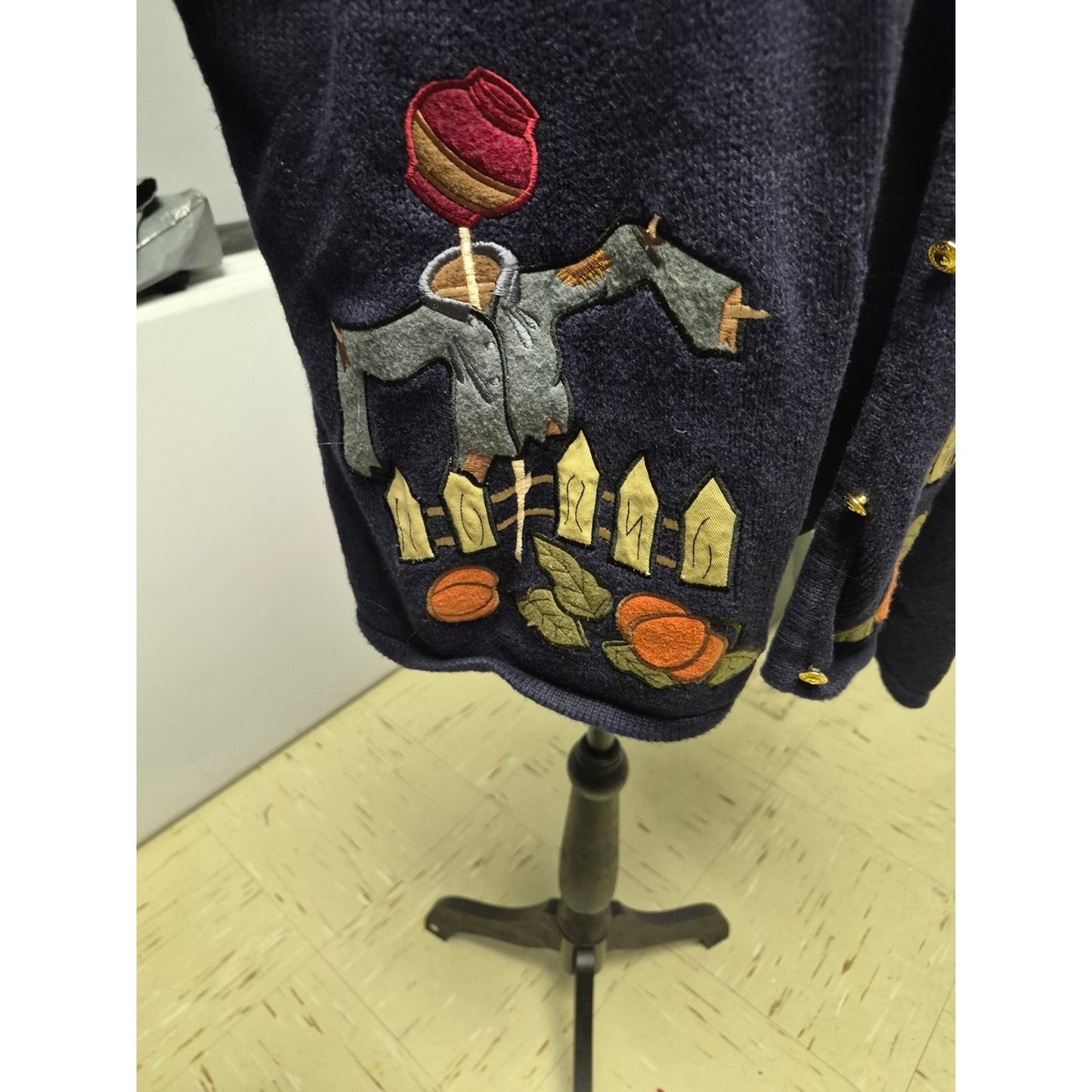 Navy Embroidered Button-Front Knit Blazer