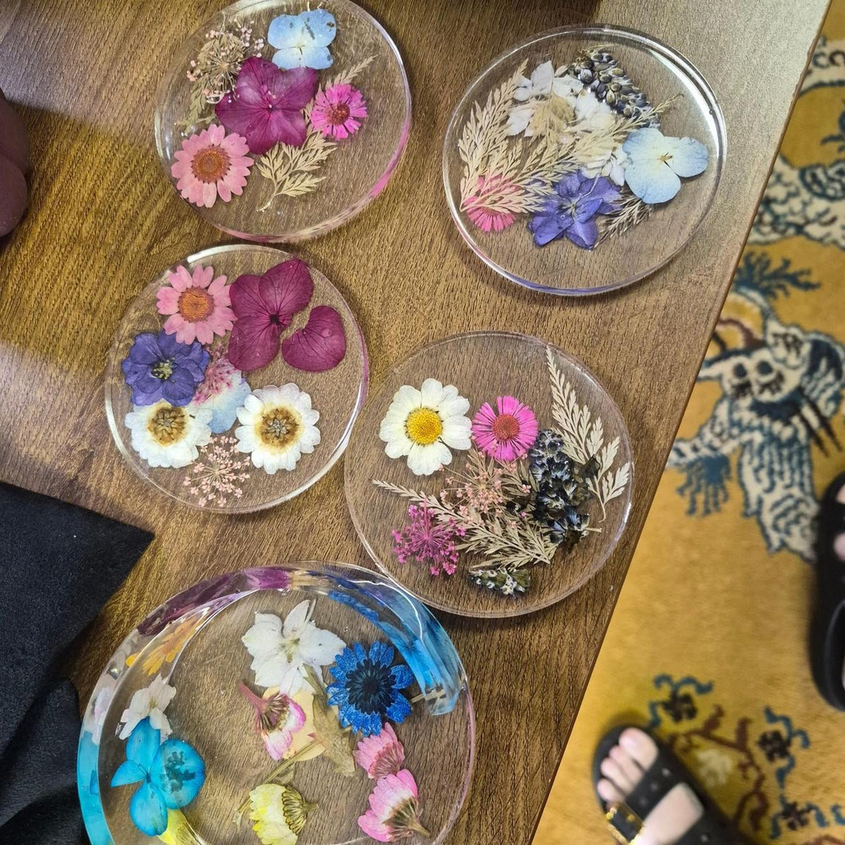 Handmade pressed flower coasters with