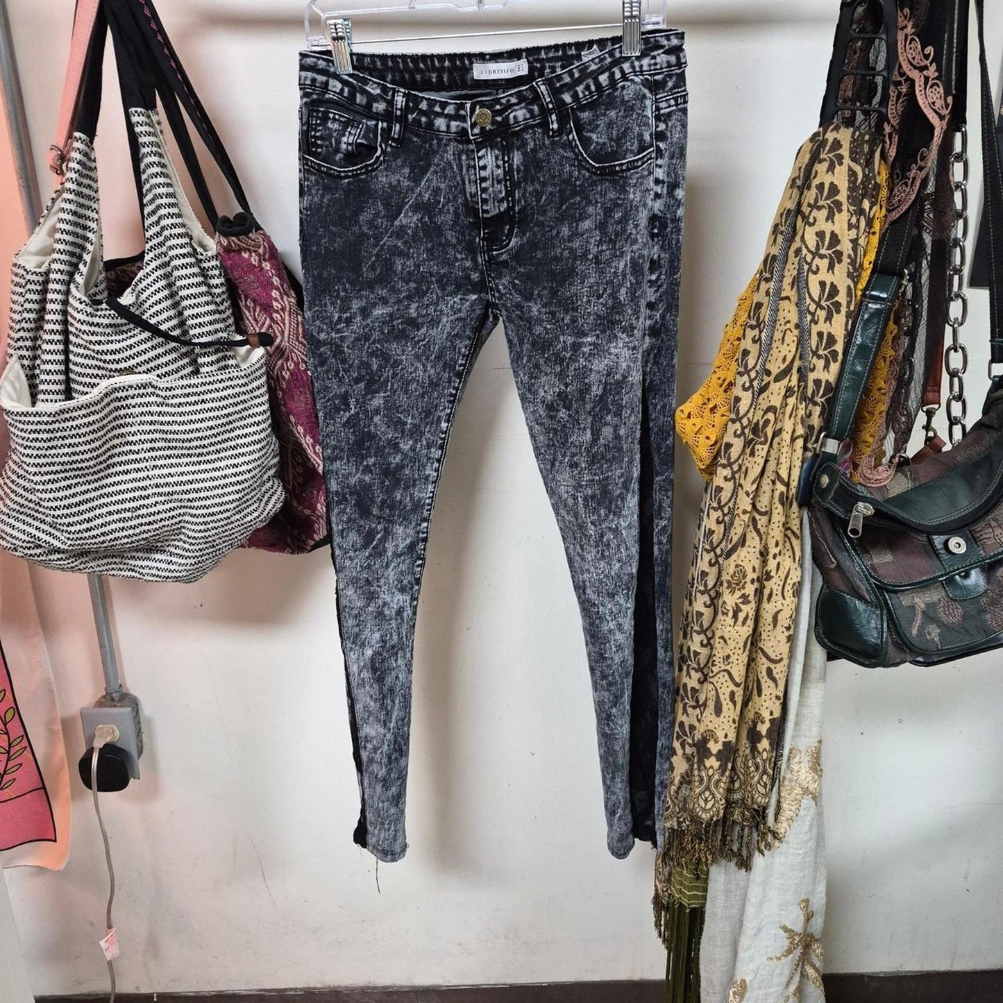 Black lace skinny jeans with