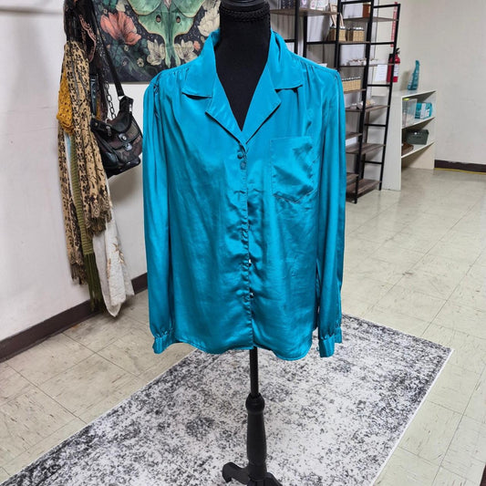 Messages blue satin button up