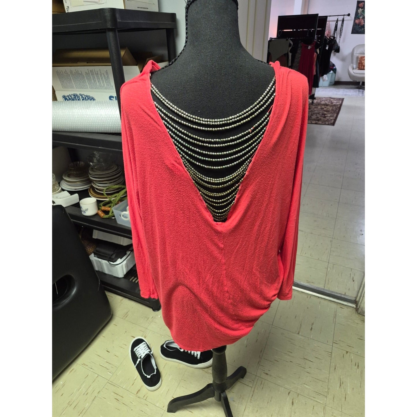 Caren Sport Coral Red Scoop Neck Long Sleeve Top