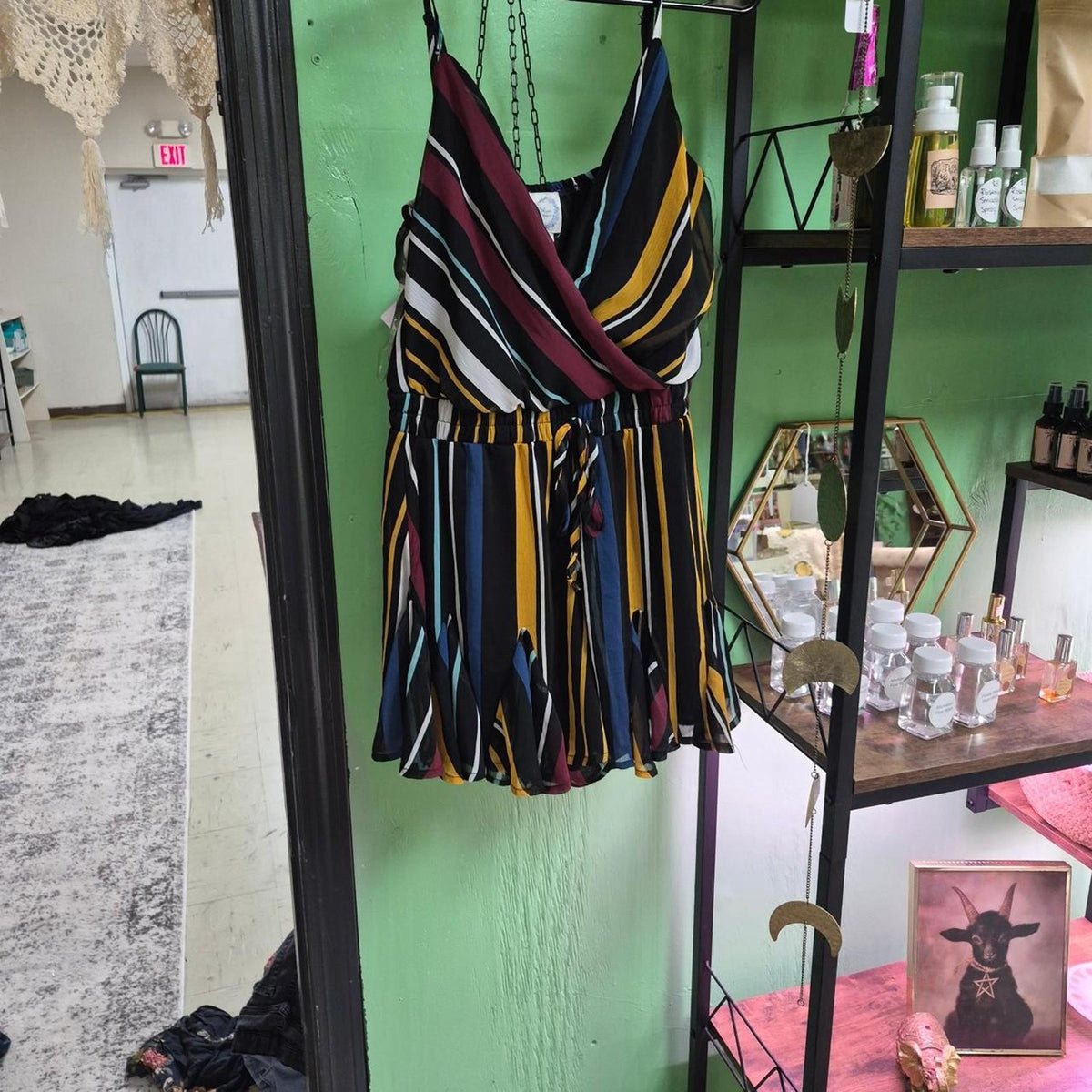 Multi colored vertical striped romper with