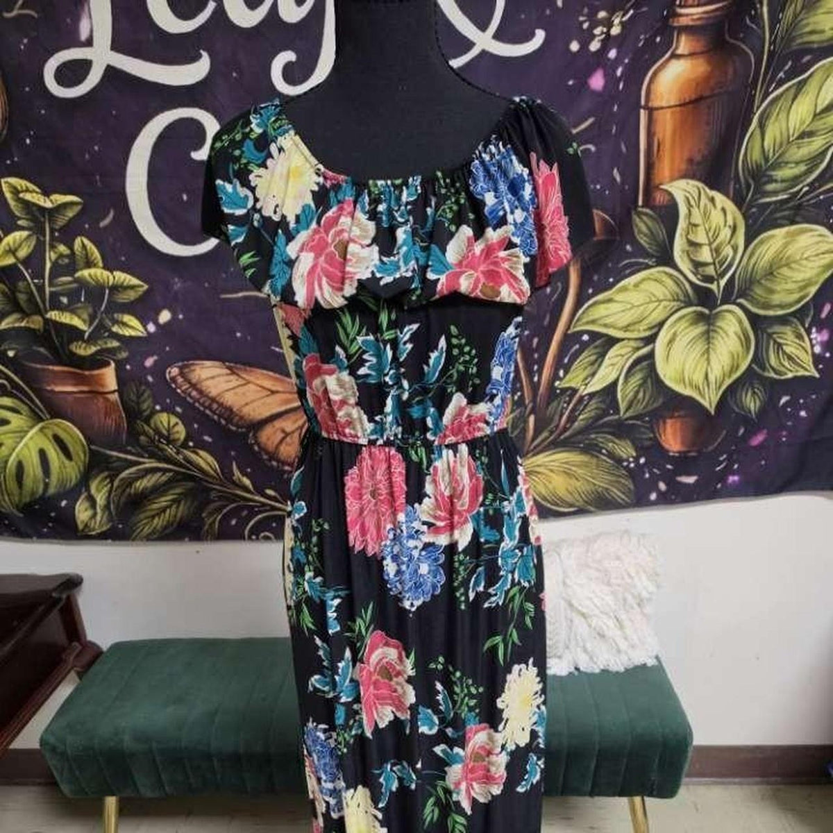 Black floral maxi dress with
