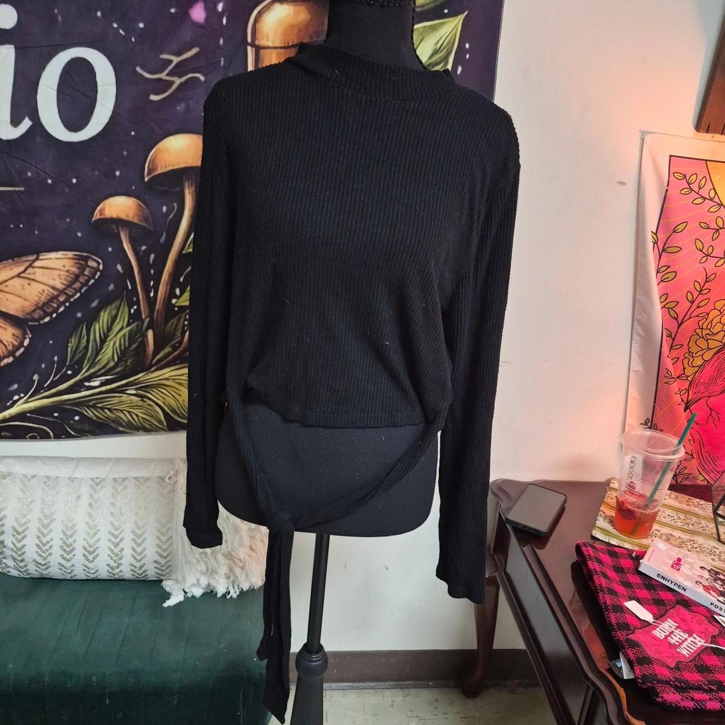 Black ribbed knit long sleeve