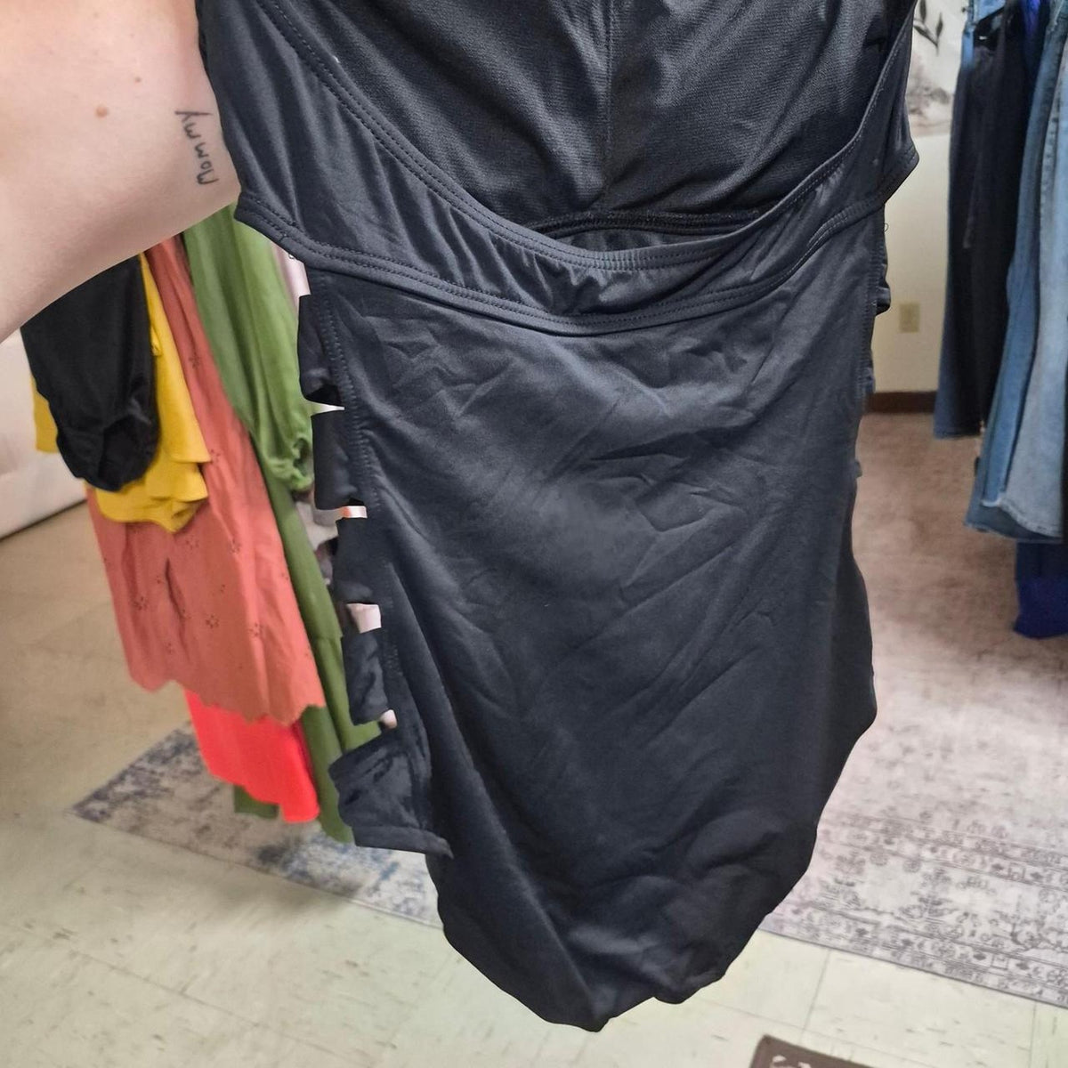Black one piece swimsuit with