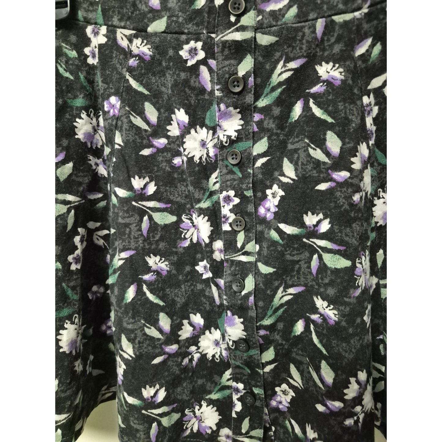 American Eagle Outfitters Black Floral Skater Skirt with Purple & White Flowers
