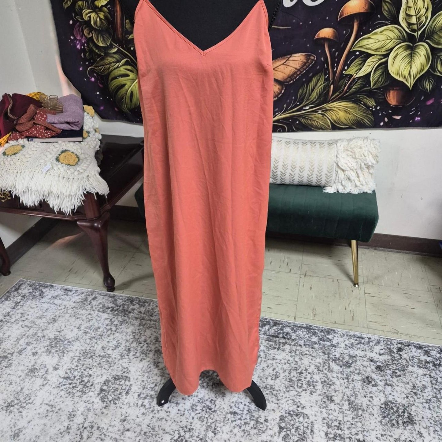 Coral maxi dress with black