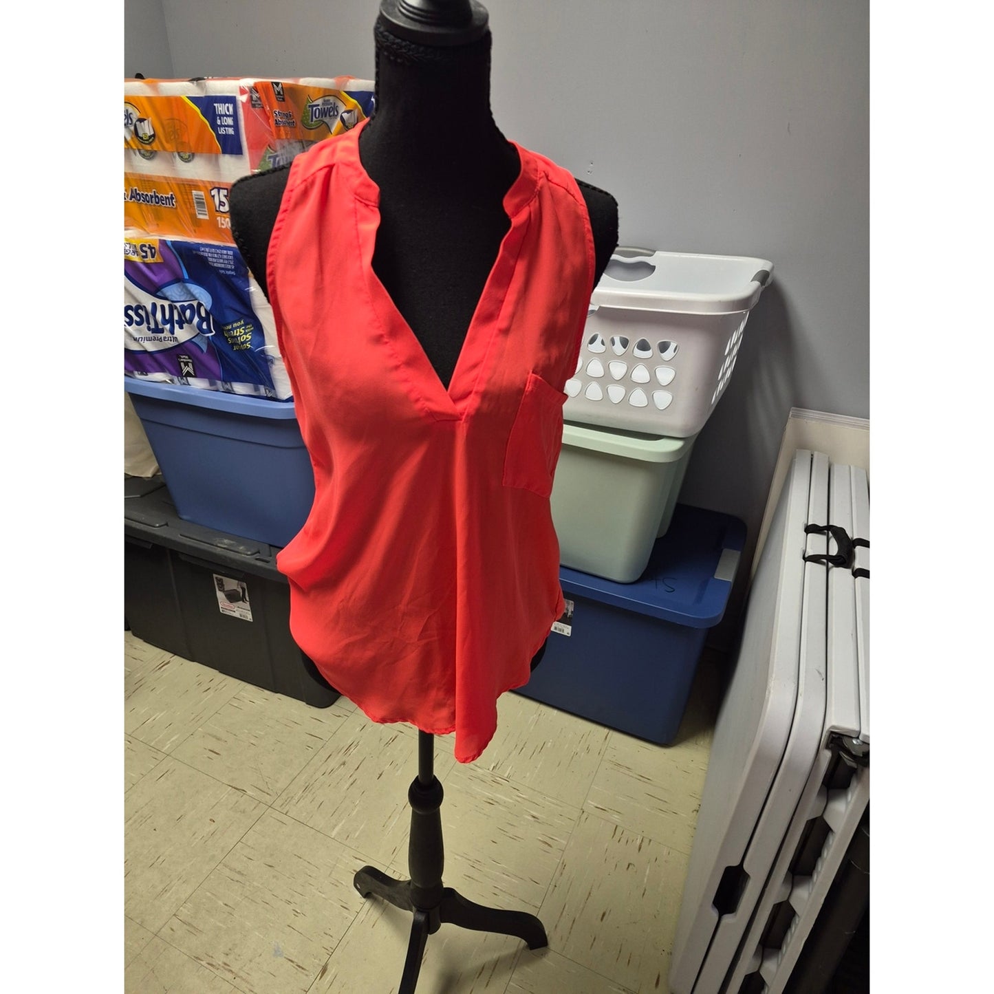 Lush Coral V-Neck Sleeveless Blouse