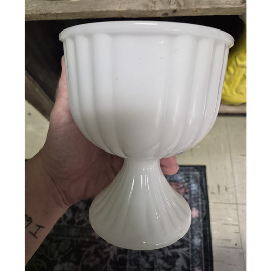 White Milk Glass Pedestal Compote Bowl Round Footed Glass Dish
