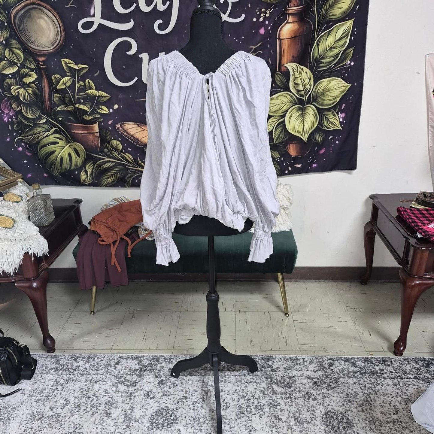 White blouse with ruffled sleeves