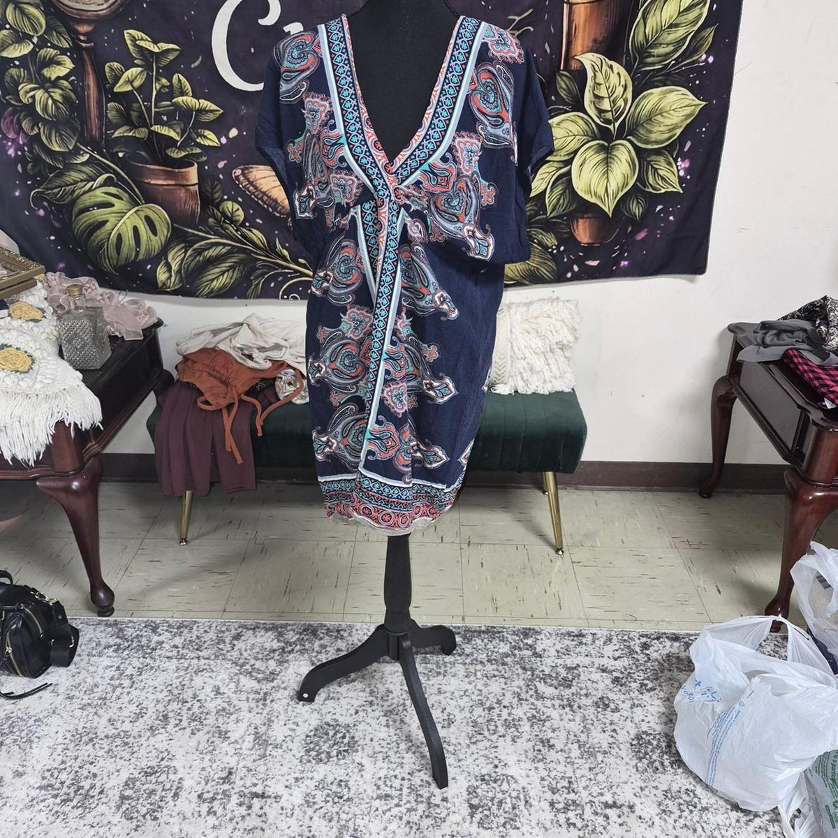 Navy blue paisley dress with