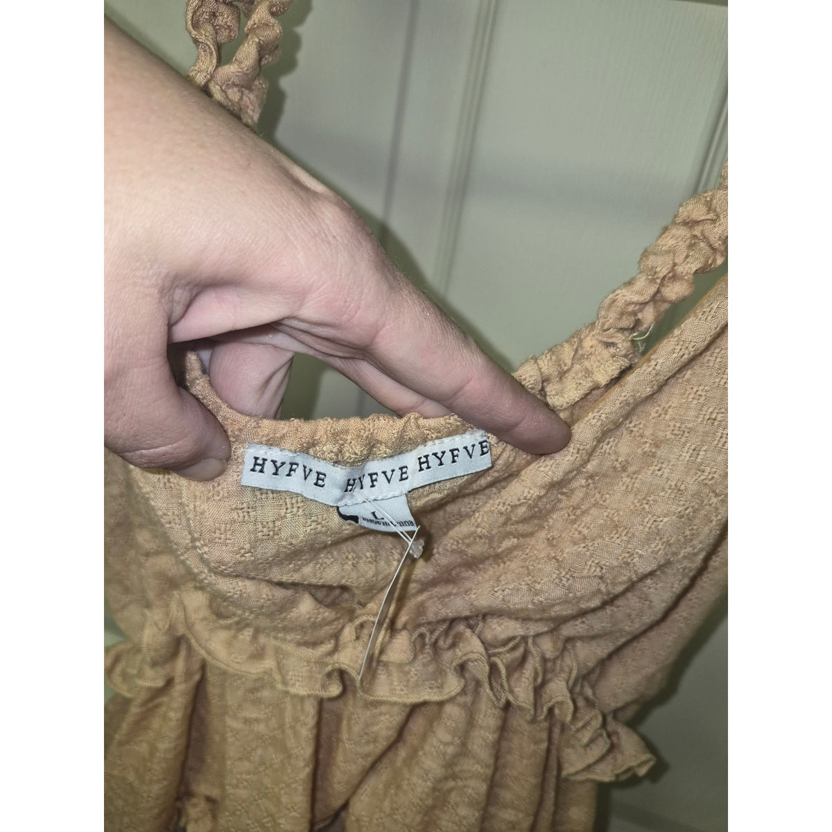 HYFVE Beige Ruffle-Tiered Smocked Strap Tank