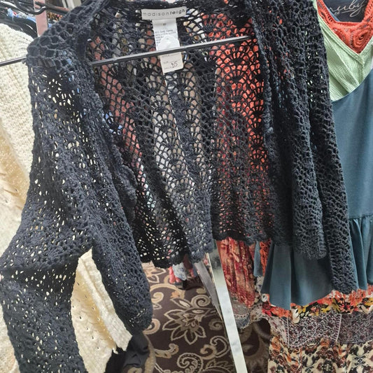 Black crochet cardigan with openwork