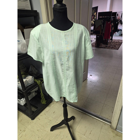 Bedford Fair Mint Green Short Sleeve Pintuck Top