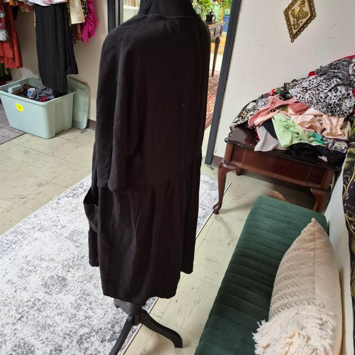 Black linen button up dress