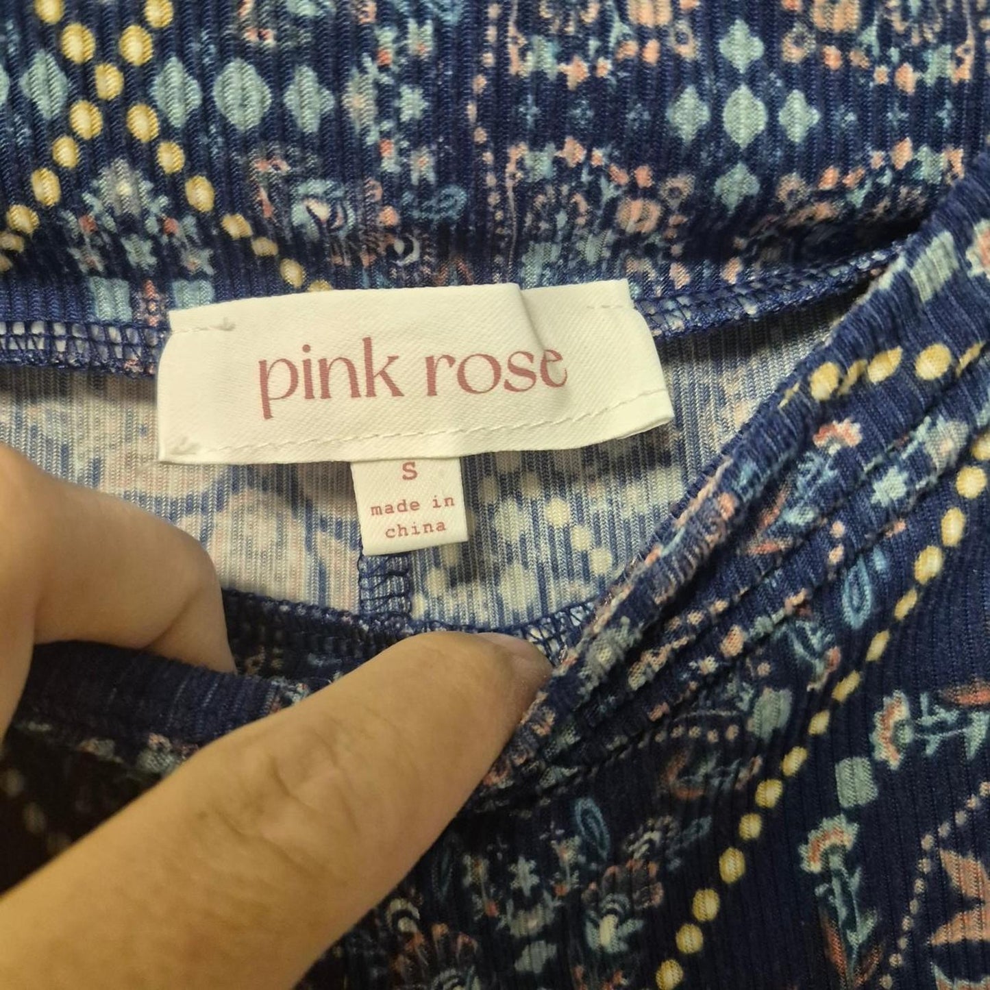 Pink rose blue floral print