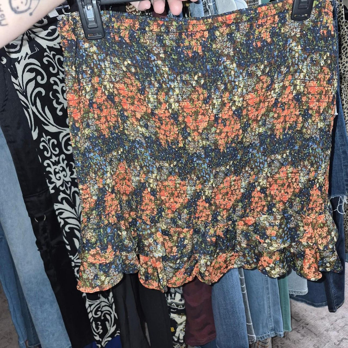 Orange blue and green floral