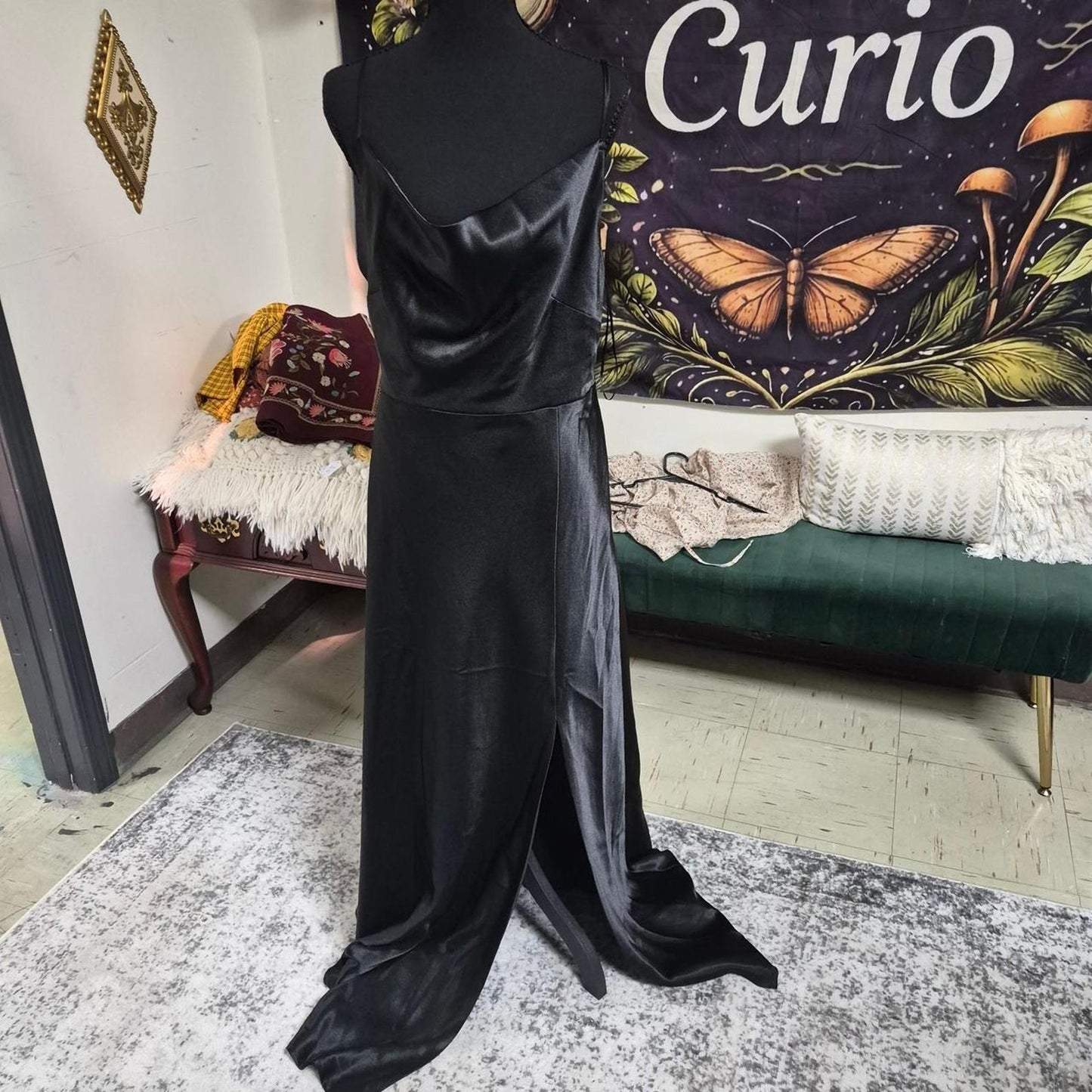 Black satin maxi dress with