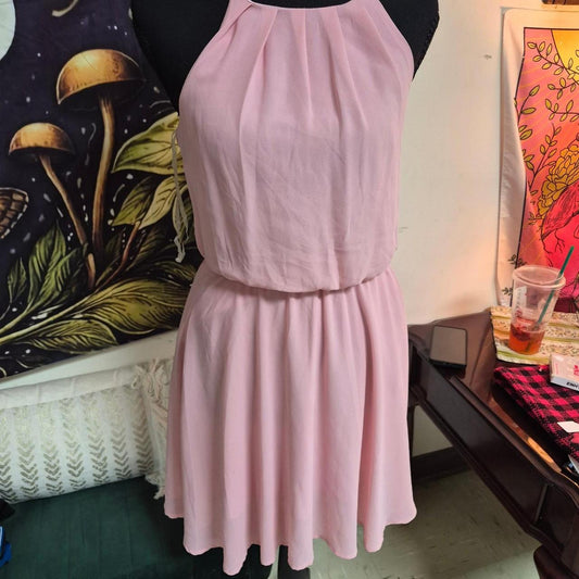 Pink halter dress with tie