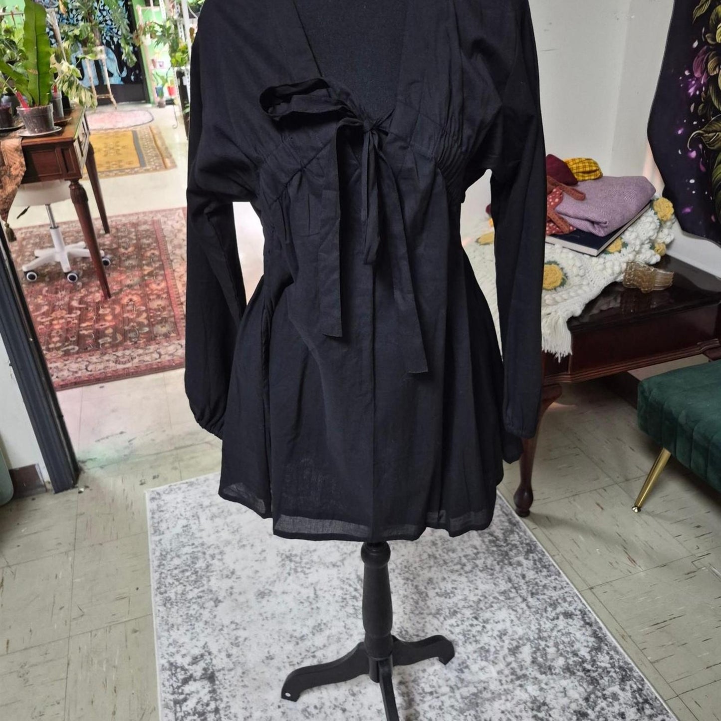 Black linen mini dress with