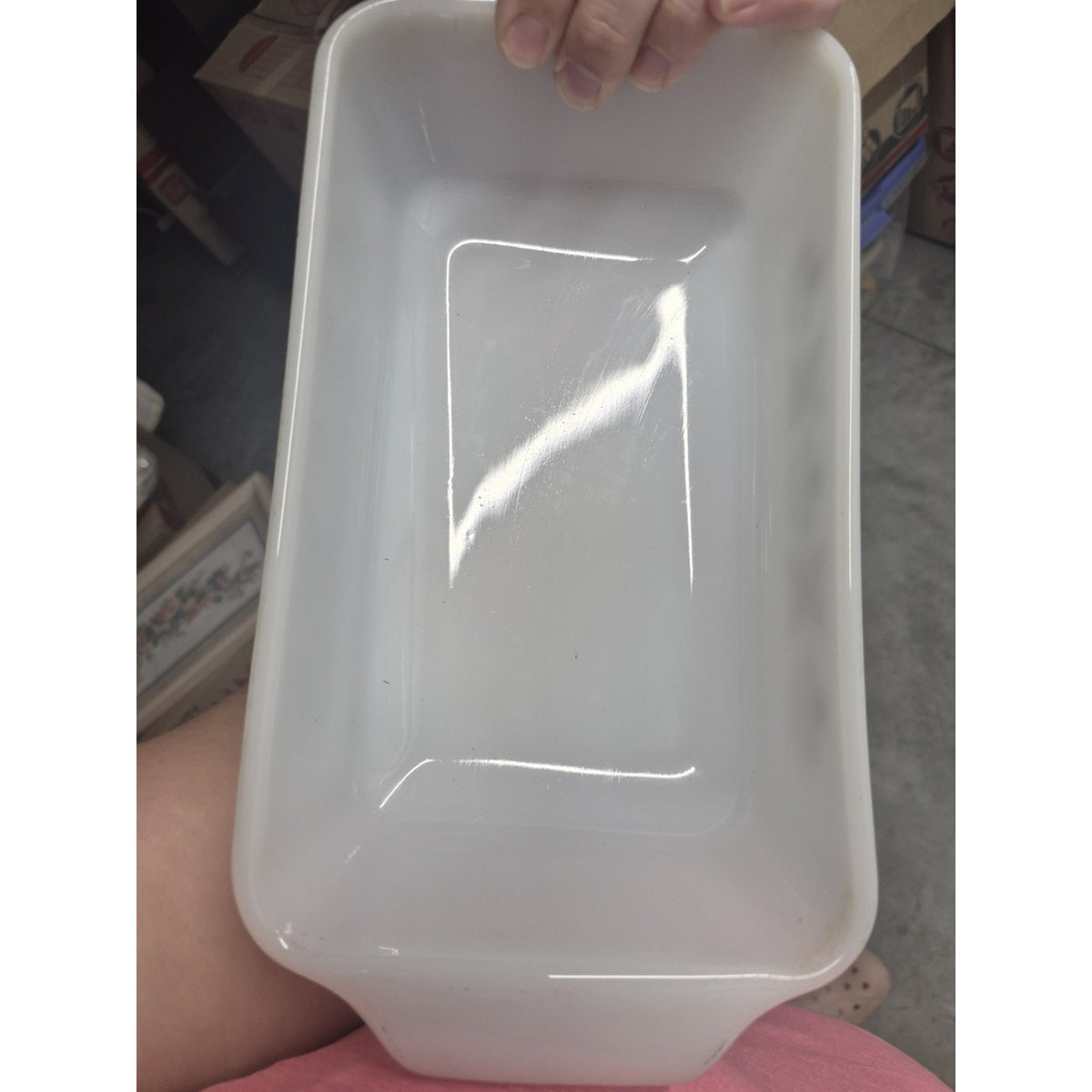 Fireking Cornflower Ceramic Loaf Pan 1 1/2 QT White/Green 9x5 P-315-B