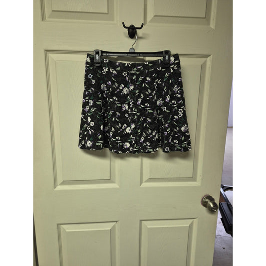 American Eagle Outfitters Black Floral Skater Skirt with Purple & White Flowers