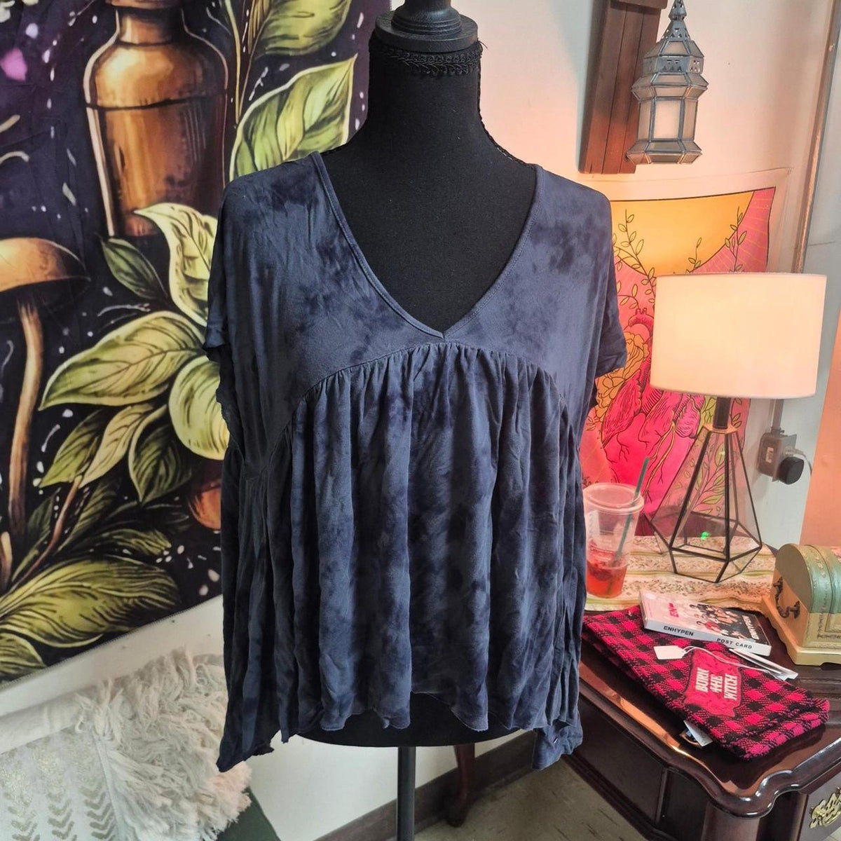 Navy blue tie dye blouse with