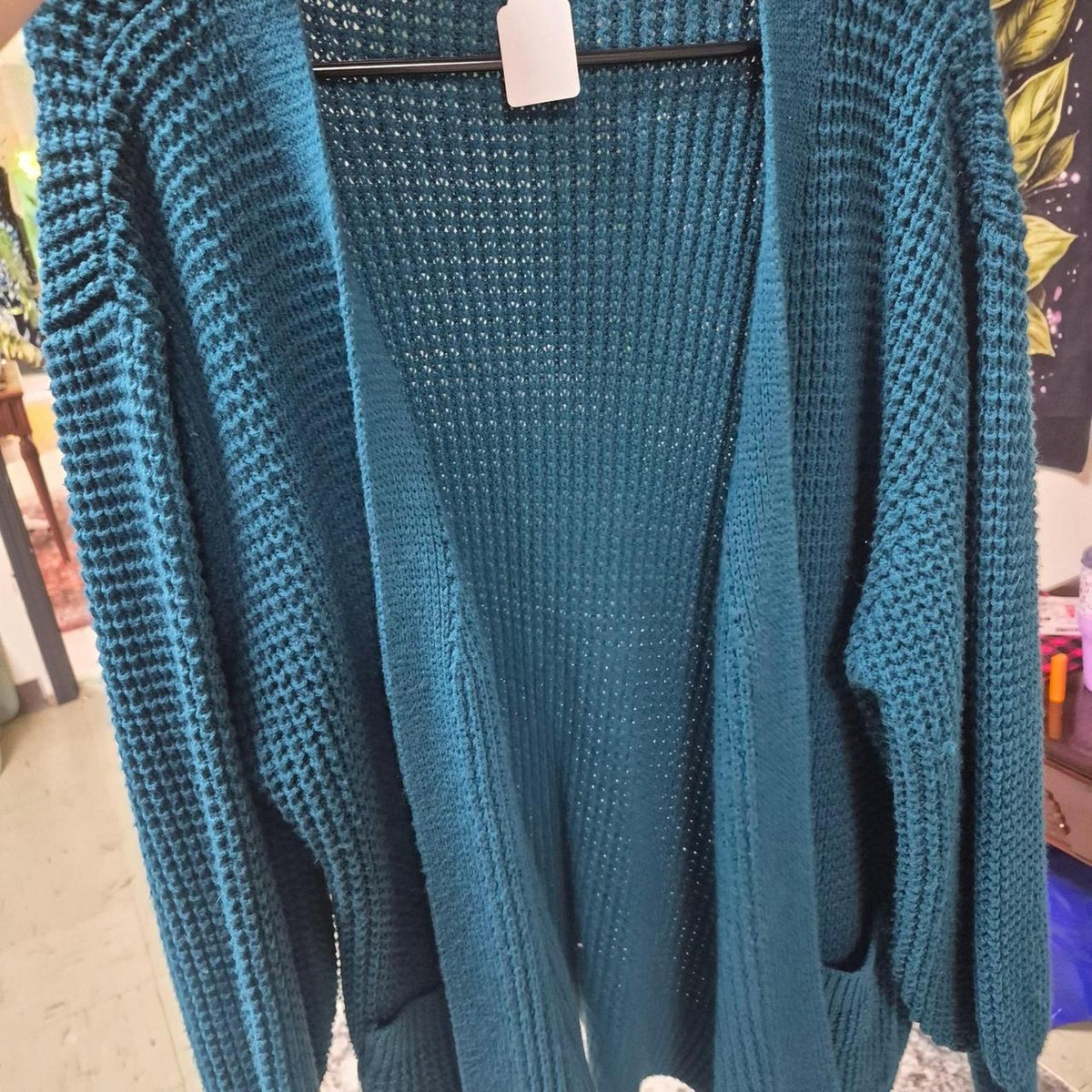 Teal blue oversized cardigan with