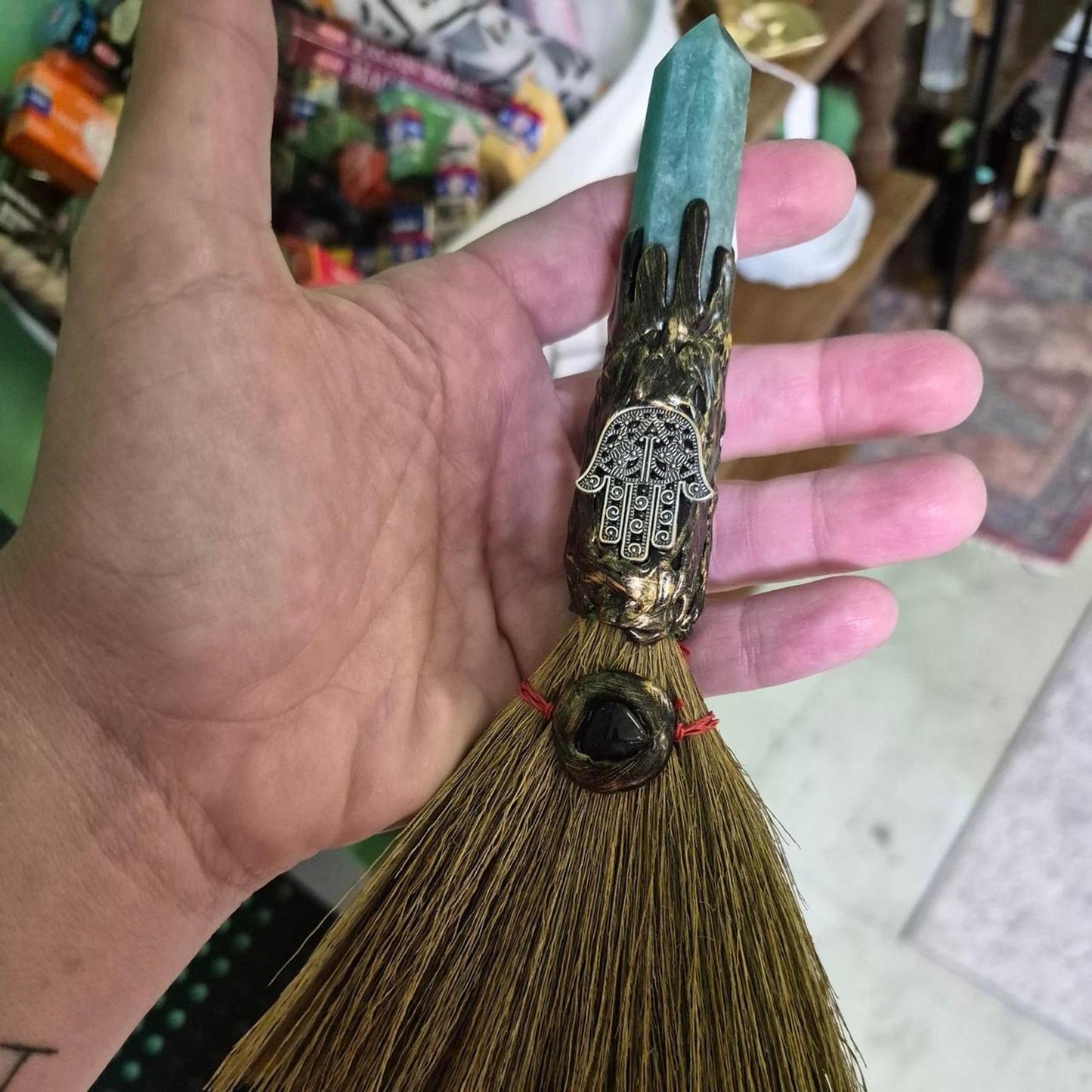 Handmade green quartz crystal wand