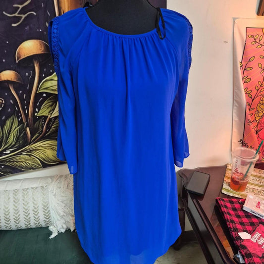 Blue lace blouse with tie